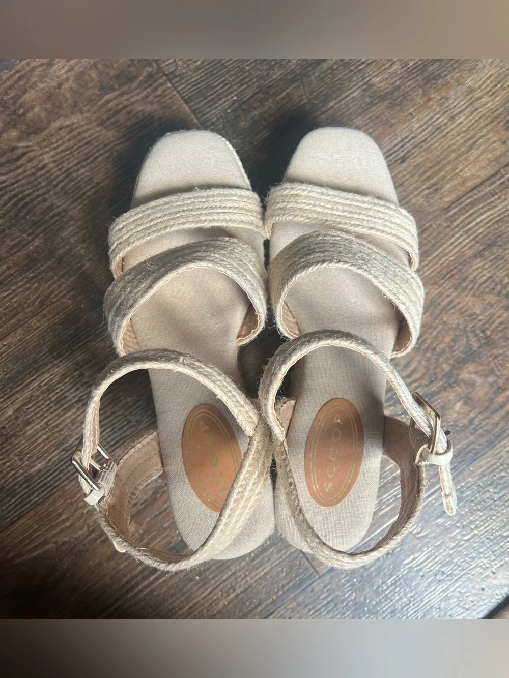 Scoop Natural Beige Jute Espadrille Double Strap Platform Wedge Sandals Size 7